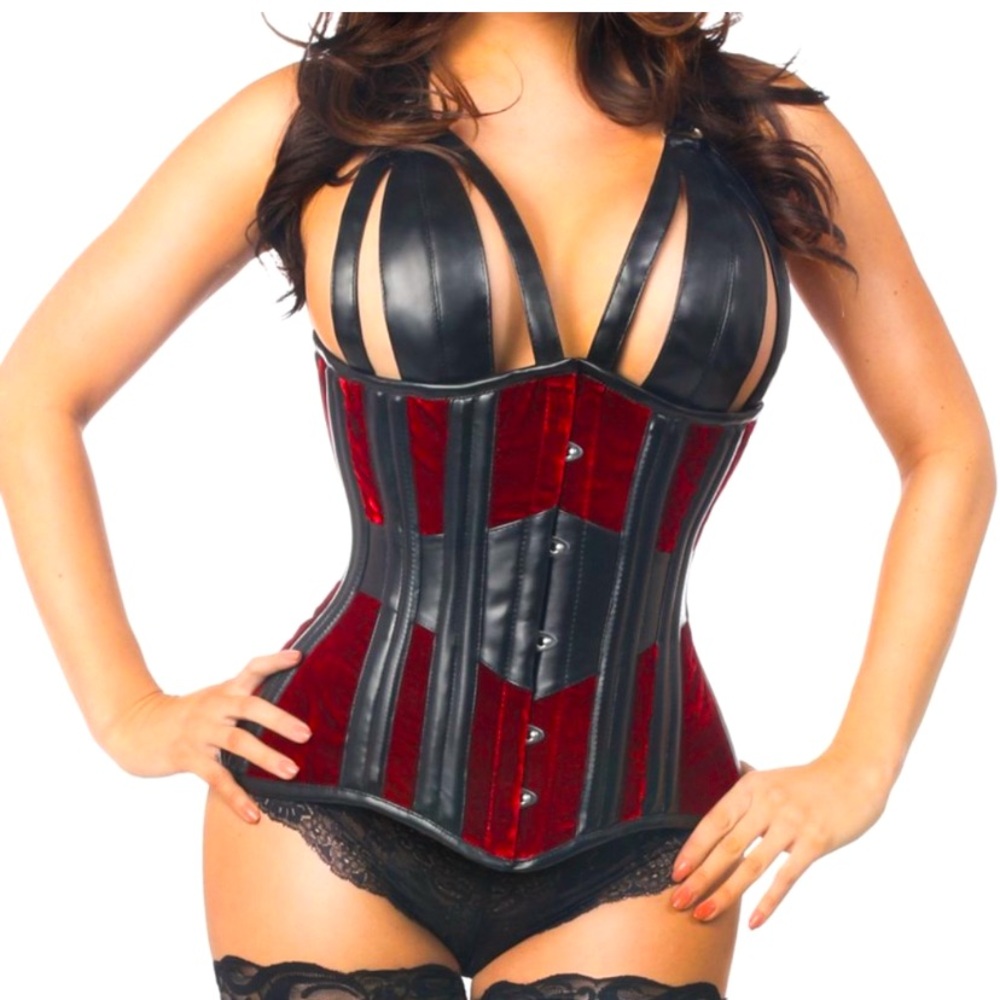 Daisy Corsets Top Drawer Leopard Steel Boned Underbust Velvet Faux Leather M